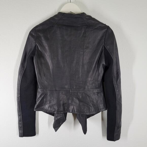 Kenneth Cole Genuine Leather Jacket Blazer Womens XS P Black Waterfall Front - Picture 5 of 14